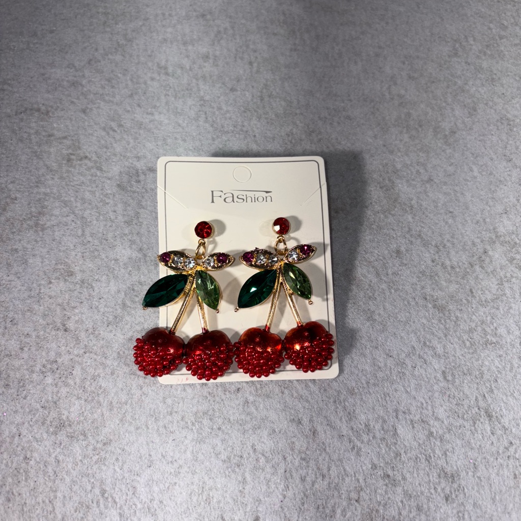 Red And Green Gold Tone Cherry Earrings 18$